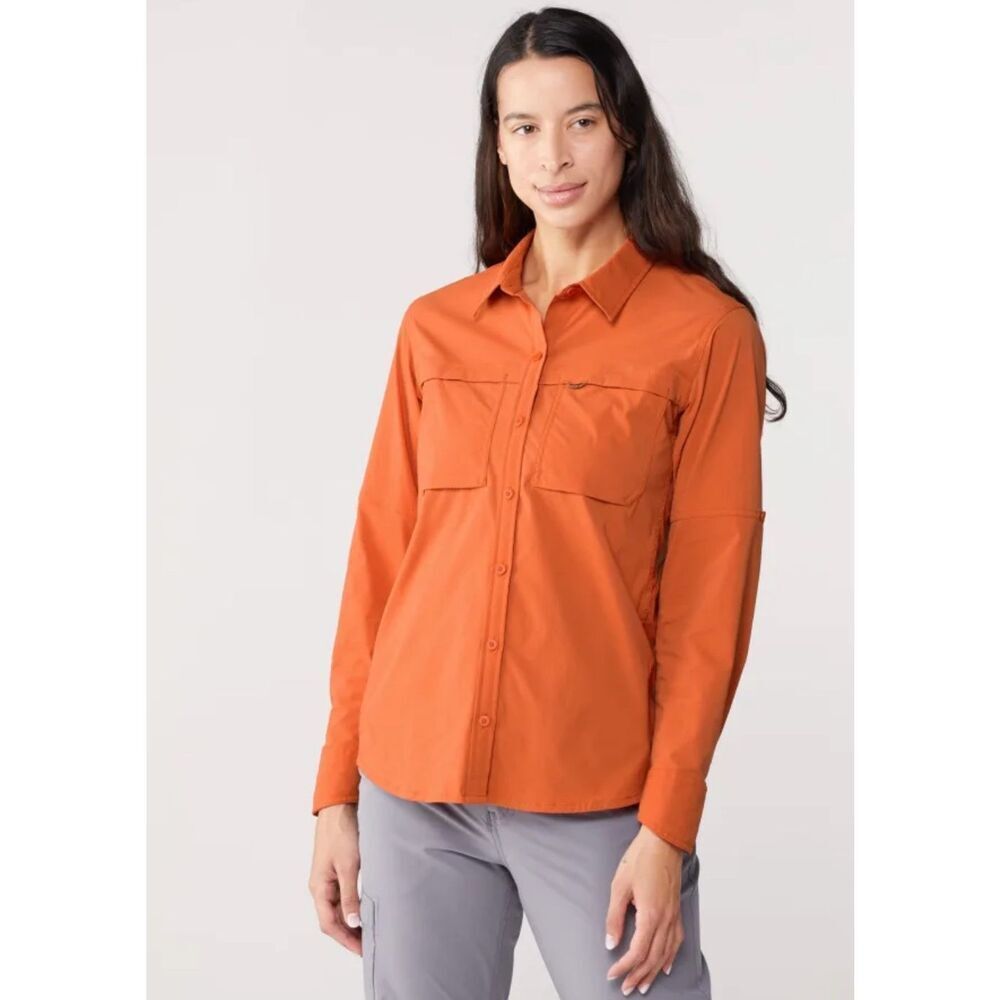 Rei Womens Sahara Long Sleeve Button Down Shirt Orange Size XS